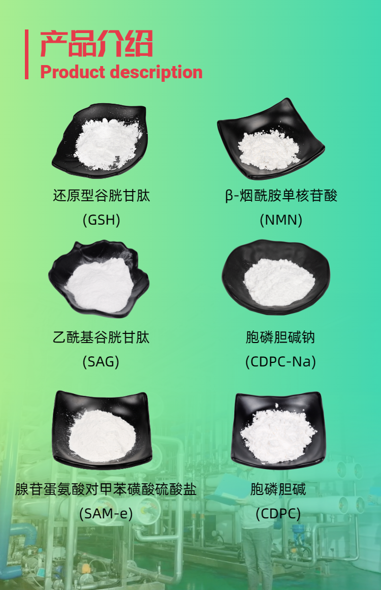 古特生物產(chǎn)品系列：還原型谷胱甘肽GSH、乙?；入赘孰腟AG、煙酰胺單核苷酸NMN、胞磷膽堿鈉CDPC-Na、腺苷蛋氨酸對(duì)甲苯磺酸硫酸鹽SAMe